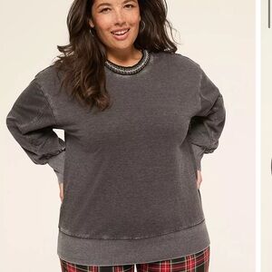Lane Bryant Embellished Crew Neck Sweatshirt Black 22/24 NWT Beaded Neckline